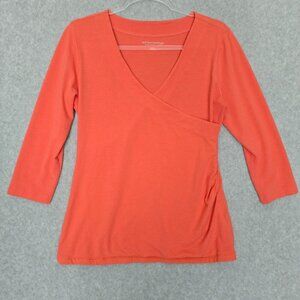 Soft Surroundings Womens M Faux Wrap Ruched Knit Top Shirt Blouse Stretch Comfy